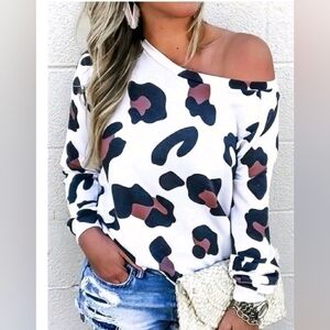 2 Stylish Leopard Print Women's Off Shoulder Shirts